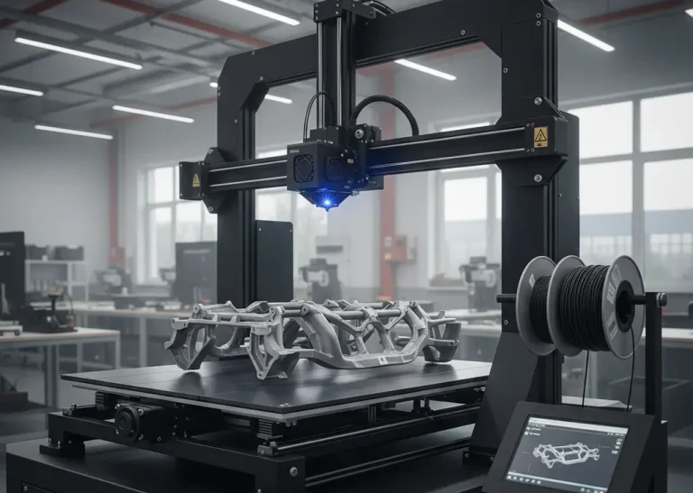 Impresora 3D fabricando/imprimiendo piezas en metal para clientes industriales en Impresión 3D Distriofer